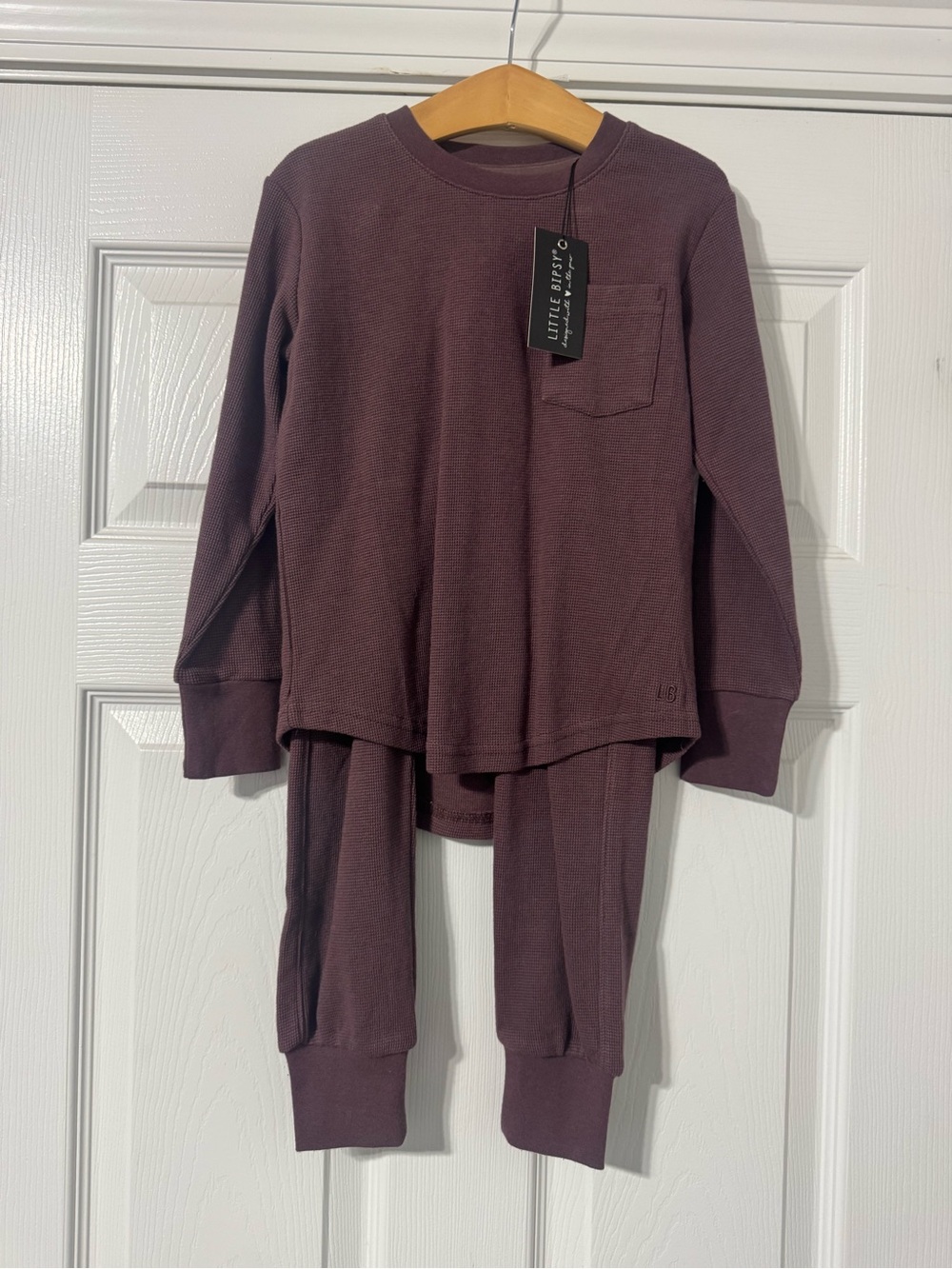Little Bipsy Kids Plum Waffle-Knit Jogger Set